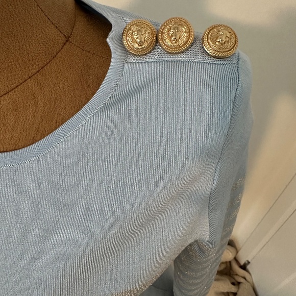 Balmain Baby Blue Rib Knit Mini Dress - Picture 5 of 6